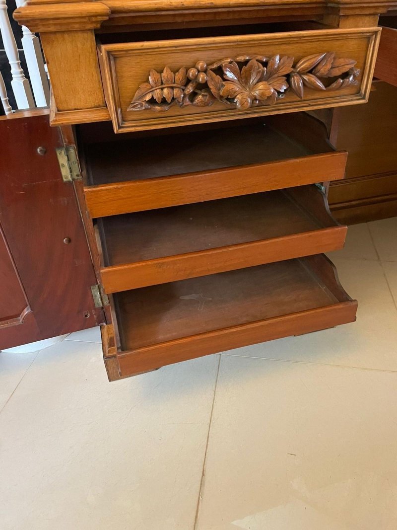 Majestic Antique Victorian Carved Oak Mirror Backed Sideboard - Image 10